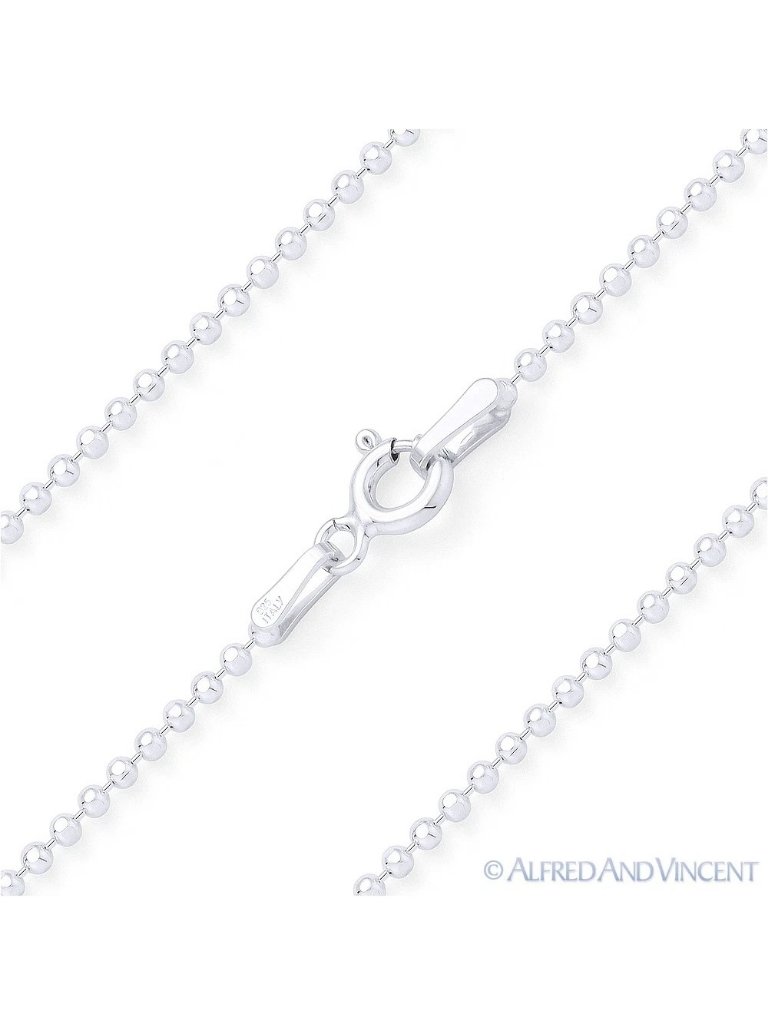 1.5mm Diamond-Cut Faceted Bead Link Chain Necklace In .925 Sterling Silver 20"